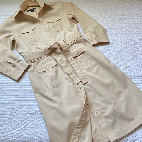 Brooks Brothers Dresses & Skirts - Brooks Brothers Shirt Dress Midi 3/4 Sleeve Safari Cargo Tan 2